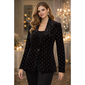 Nanette Lepore Black Velvet Rhinestone Blazer Womens L Evening Party Jacket NWT